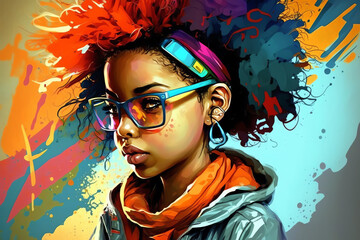 Colorful portrait girl with dreadlocks in glasses