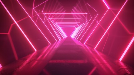 Intense pink and red laser rays on a green neon background, abstract neon background, chaotic lines glowing in the dark, modern wallpaper with abstract neon background