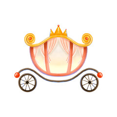 Fototapeta na wymiar Cute cartoon carriage for the princess. Transport for the Queen. Cute childish hand drawn illustration on isolated background