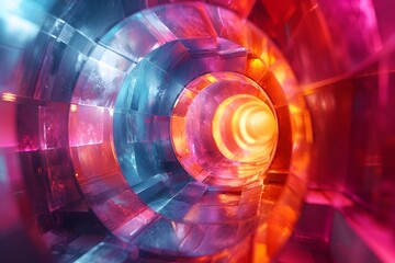 Abstract multicolored round tunnel with light at the end