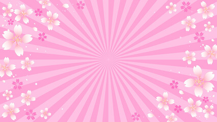 春のイベントフレーム背景　桜と集中線　入学　卒業　入社　新生活　キャンペーン　販促　セール　16:9