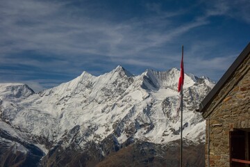 Landscape view of the snow-capped mountains in the alps of Switzerland
