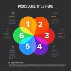 Fresh Colorful Infographic dark Template with Six Rainbow Petal Design items