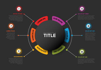 Simple Dark Colorful Circular Infographic Design Template with six element and title in the middle - 775977211