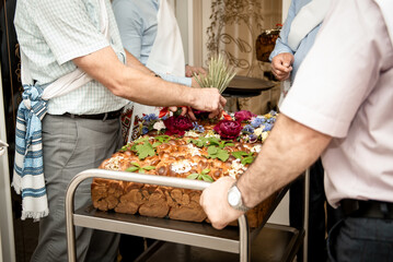 Traditional ukrainian decorative wedding loaf
