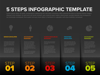 Five simple slips of paper as steps process infographic template on dark background - 775977420