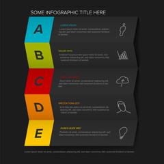 Multipurpose dark five steps infographic made from horizontal folded paper