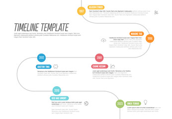 Vector Infographic Company Milestones curved Timeline Template with circle marks