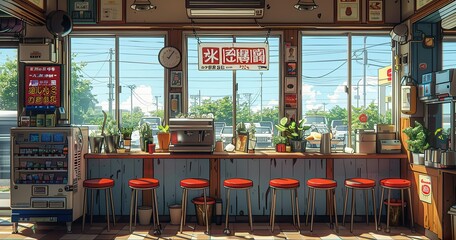 luxury cozy business club meetup and breakfast at cafe 8-bit style 1990s point and click adventure game screenshot pixel art - obrazy, fototapety, plakaty
