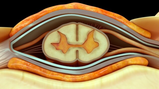 vertebral column with spinal cord cross section 3d illustration
