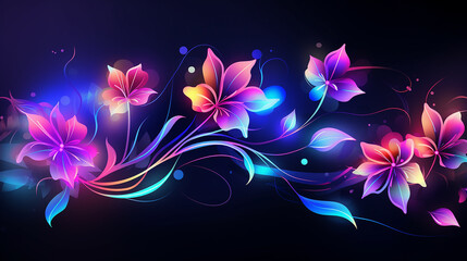 Beautiful abstract neon light glossy metallic floral