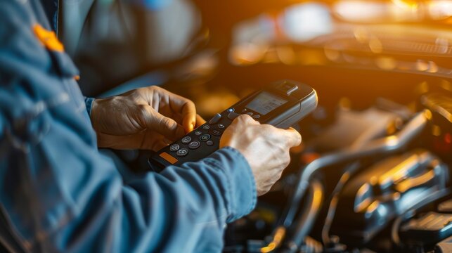 Using a car diagnostic scanner by an auto mechanic