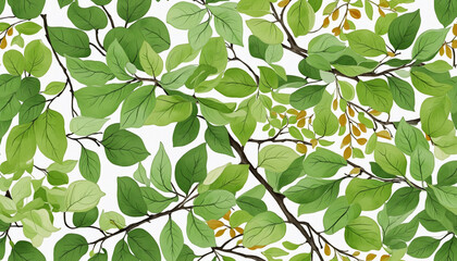 Fototapeta na wymiar birch tree branches and leaves in watercolor style, isolated on a transparent background for design layouts bright colors