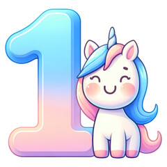 Obraz na płótnie Canvas Cartoon Unicorn with Number One Celebration