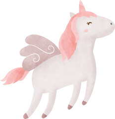 watercolor cute unicorn with wings in pastel color , kawaii unicorn set