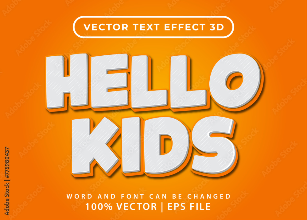 Poster editable 3d text effect - hello kids 3d text effect templeate