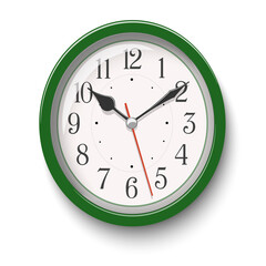 Elegant green oval wall clock placed on white - 775980883