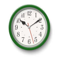 Vector elegant green oval wall clock placed on white - 775980897