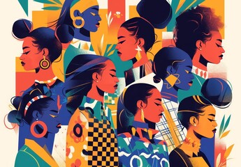 Illustration of diverse women with intricate hair, each representing different creativity and dreams