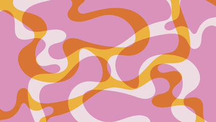 Psychedelic groovy pattern in retro 60s-70 s style. Vintage wavy background in pink, yellow, orange and beige colors. Liquid shapes vector design