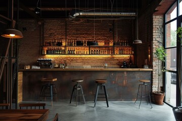 Rustic Bar interior vintage. Cool interior cozy. Generate Ai