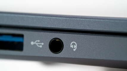 Closeup shot of a notebook audio input