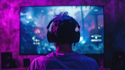 Professional Gamer Playing First-Person Shooter Online Video Game on His Powerful Personal Computer