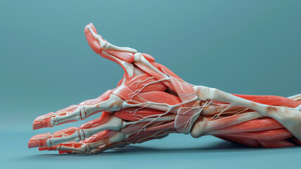 Obraz na płótnie Canvas A detailed 3D render of the musculature and tendons in the human hand.