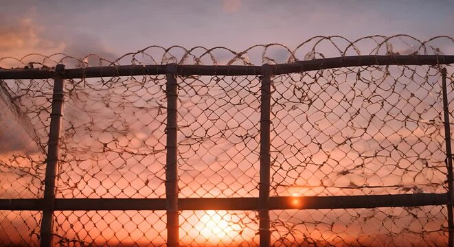 Border fence at sunset.