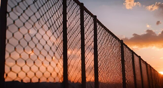 Border fence at sunset.