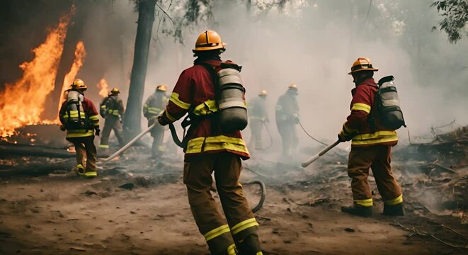 Firefighters at a wildfire.	
