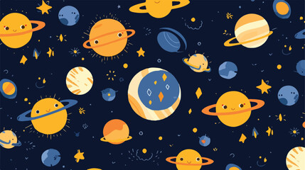 Solar system planets. Seamless pattern with hand-dr