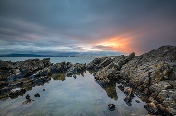 Beautiful sunset landscape on the coast of Howth in Dublin
