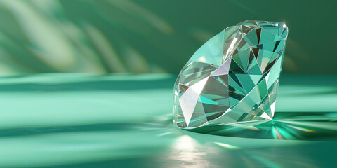 Shiny diamond on vibrant turquoise background with 3D effect for luxurious jewelry concept presentation