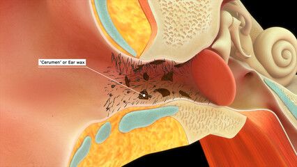 cerumen or earwax in human ear 3d illustration - obrazy, fototapety, plakaty