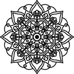 Flower mehndi pattern for Henna drawing and tattoo.Mandala coloring book simple and basic for beginners, seniors and children.