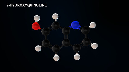 7-Hydroxyquinoline molecule isolated in black background 3d illustration
