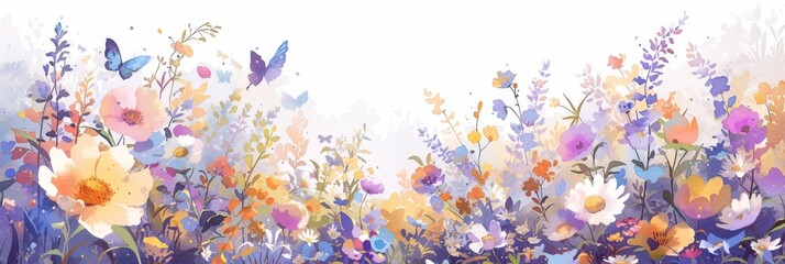 watercolor wildflowers, white background