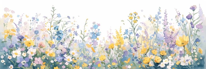 watercolor wildflowers, white background, colorful fantasy