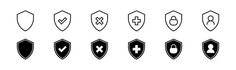 Fototapeta premium Shield icon set. Line and glyph shield protection symbol. Security shield vector