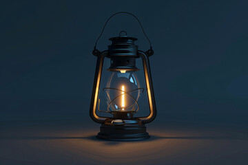An old metal wall lamp, possibly kerosene-fueled, casting a warm glow in the night - obrazy, fototapety, plakaty