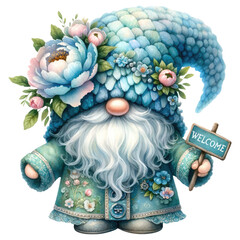 Peonies Gnome with Floral Ornaments Illustration