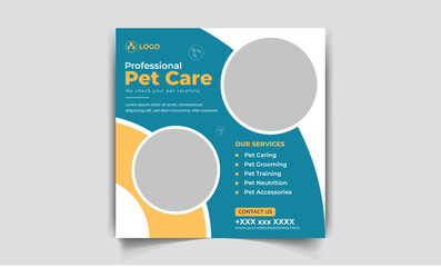 Modern pet care social media post ads banner design template for facebook