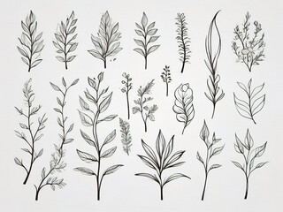 Set of hand drawn herbs and plants. Botanical vector illustration.