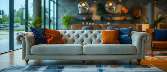 Stylish Sofas and Couches Displayed in a Modern Furniture Store, Ideal for Home Makeovers. Concept Furniture Display, Home Interiors, Stylish Sofas, Modern Design, Home Makeovers - obrazy, fototapety, plakaty