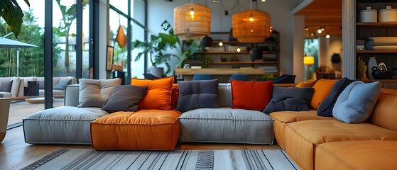 Modern furniture store interior with stylish sofas and couches on display perfect for a home makeover. Concept Furniture Store, Modern Interior Design, Stylish Sofas, Home Makeover, Couches
