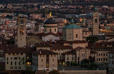 Landscape shot of the beautiful city of Bergamo, Italy, under the blue sky