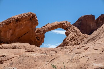 Rocks in Valley of Fire State Park in Nevada against a blue sky