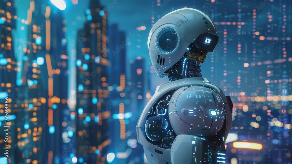 Poster Abstract modern city background with robotic process automation...