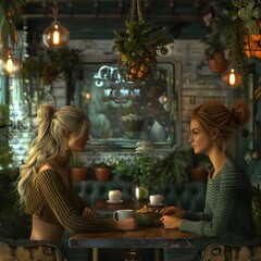 Intimate Conversations and Shared Moments in a Cozy Cafe Setting